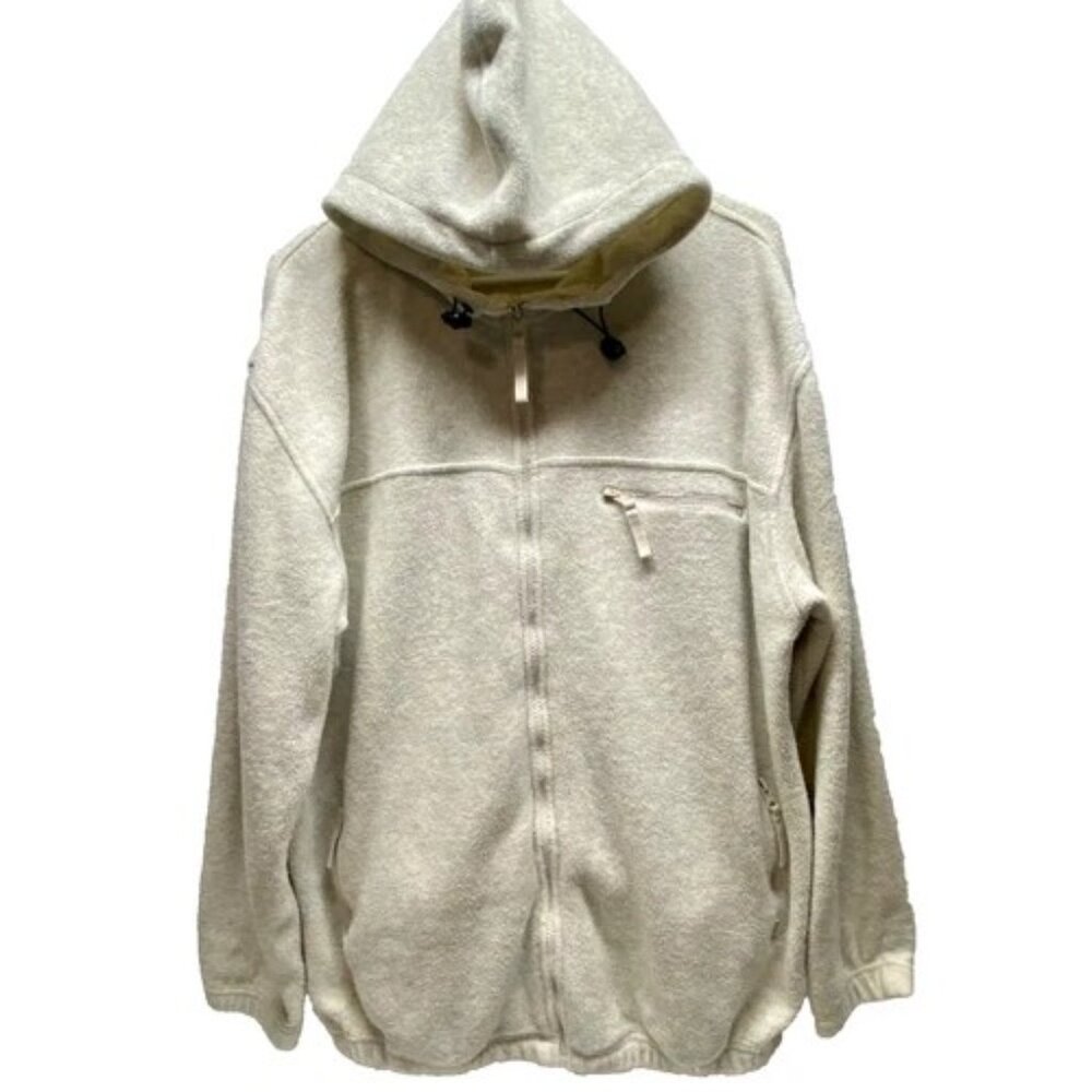 Haggar Full Zip Fleece Jacket Men's Large Ash Grey Ivory Hooded‎ Activewear GUC